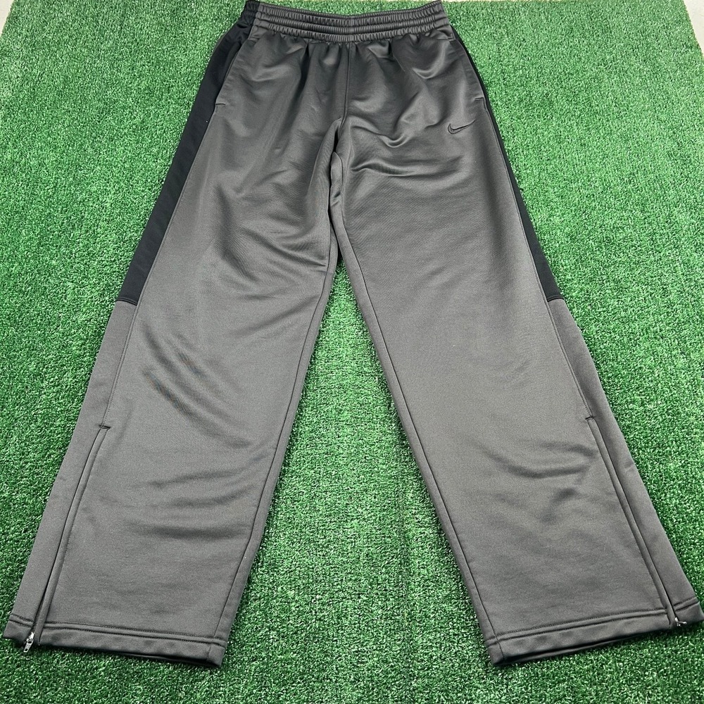 Nike Activewear Pants Men's L Gray Dri-FIT Polyester Ankle Zip Track Pants Baggy